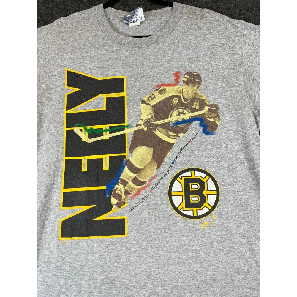 Vintage 90s Boston Bruins Cam Neely Hockey T Shirt Mens Gray Lee Sport USA L - Picture 2 of 9